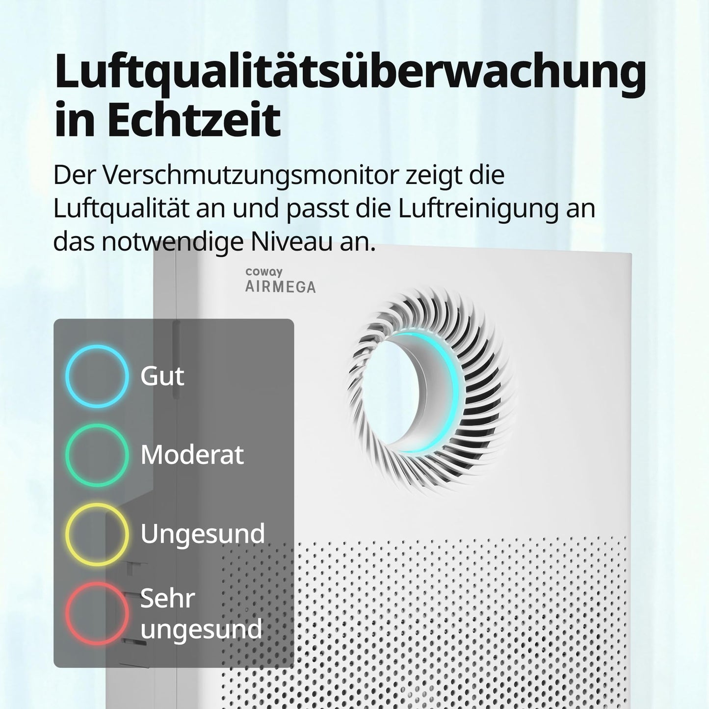 COWAY Luftreiniger Allergiker – mit MegaJet-Luftstrom vorn/oben, entfernt 99,999 % der Partikel bis 0,01 µm, ECARF-geprüft, für Pollen, Staub & Tierhaare, CADR 402 m³/h – AIRMEGA JET