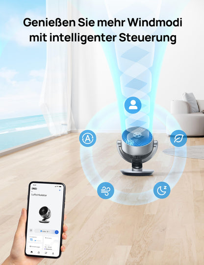 Dreo 28dB Leiser Smart Tischventilator für Schlafzimmer Büro, Ventilator mit Fernbedienung Kühlung 21M Windentfernung 4-Geschwindigstufe 5 Modi 12H Timer 90° Auto 120° Manuell oszillierend, Lynx S