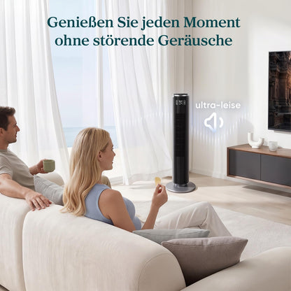 Levoit Leiser Ventilator mit Kühlung - Turmventilator mit Fernbedienung - Oszillierender Säulenventilator mit Fortschrittlichem Schlafmodus - 5 Geschwindigkeiten 4 Modi 12 Std Timer - Mattgrau 92 cm