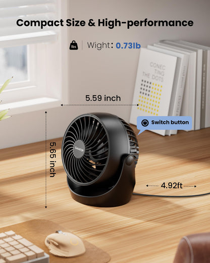 Gaiatop Tragbarer Tischventilator, 14 cm kleiner Elektrischer Ventilator mit 3 Geschwindigkeiten für Zuhause, Büro, Schlafzimmer, Badezimmer (Schwarz)