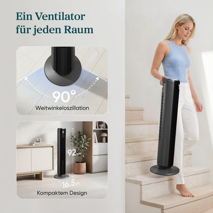 Levoit Leiser Ventilator mit Kühlung - Turmventilator mit Fernbedienung - Oszillierender Säulenventilator mit Fortschrittlichem Schlafmodus - 5 Geschwindigkeiten 4 Modi 12 Std Timer - Mattgrau 92 cm
