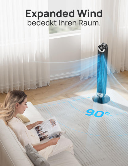 DREO 25 dB Leiser Smart Turmventilator, 106cm Höhe 4 Modi 9-Geschwindigkeit Max 7,9m/s 12H Timer 90° Oszillierender Ventilator mit Fernbedienung Sprachsteuerung Kühlung, Cruiser Pro T2S, Schwarz