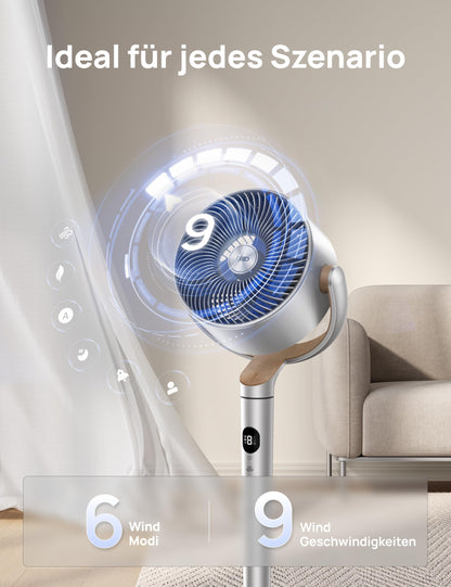 DREO Smart Standventilator mit RGB Light, 120° +120° Oszillierender Ventilator mit Fernbedienung, 20dB Leiser Bodenventilator für Schlafzimmer, 8H Timer, Silber
