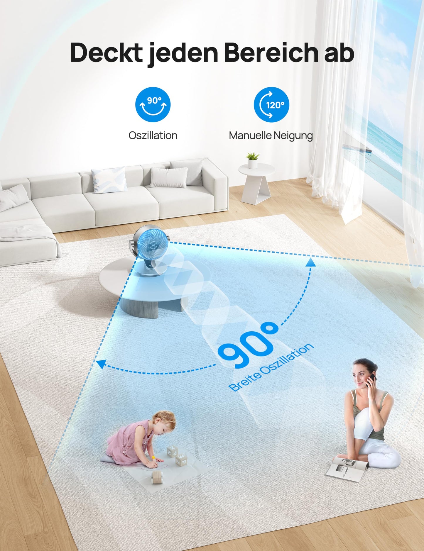 Dreo 28dB Leiser Smart Tischventilator für Schlafzimmer Büro, Ventilator mit Fernbedienung Kühlung 21M Windentfernung 4-Geschwindigstufe 5 Modi 12H Timer 90° Auto 120° Manuell oszillierend, Lynx S